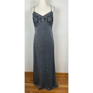 Vtg Y2K Bari Jay Y2K Glitter Maxi Dress 90s 2000s Strappy Gown Gothic Slinky 7